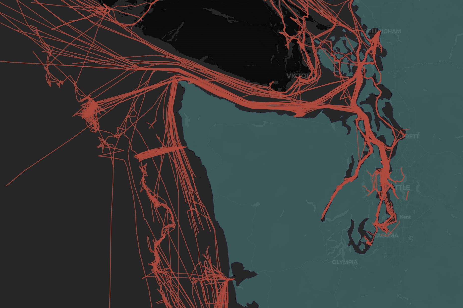 Map view showing AIS vessel tracks along the coast