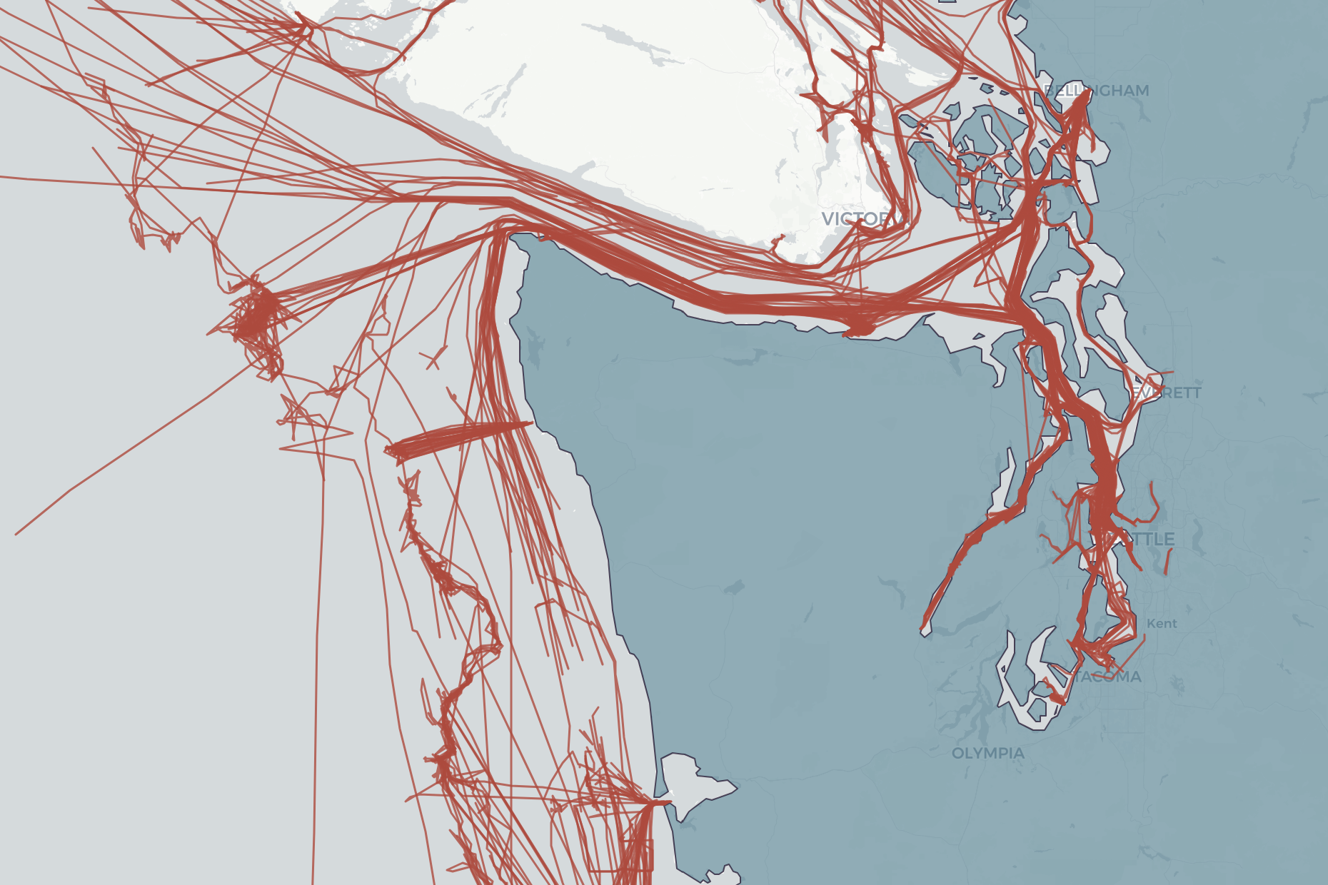 Map view showing AIS vessel tracks along the coast